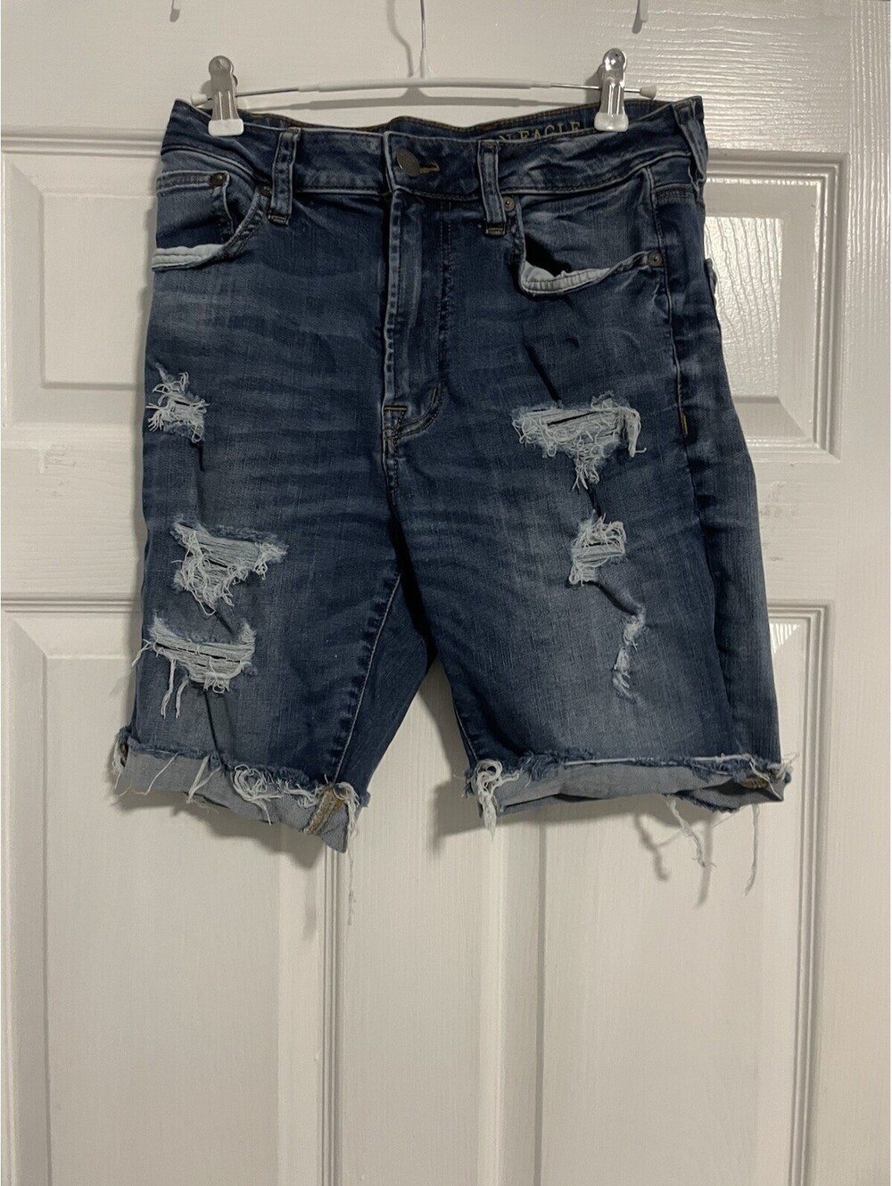 American Eagle Denim Shorts Mens 30 Blue Excellent Distressed Extreme Level Flex